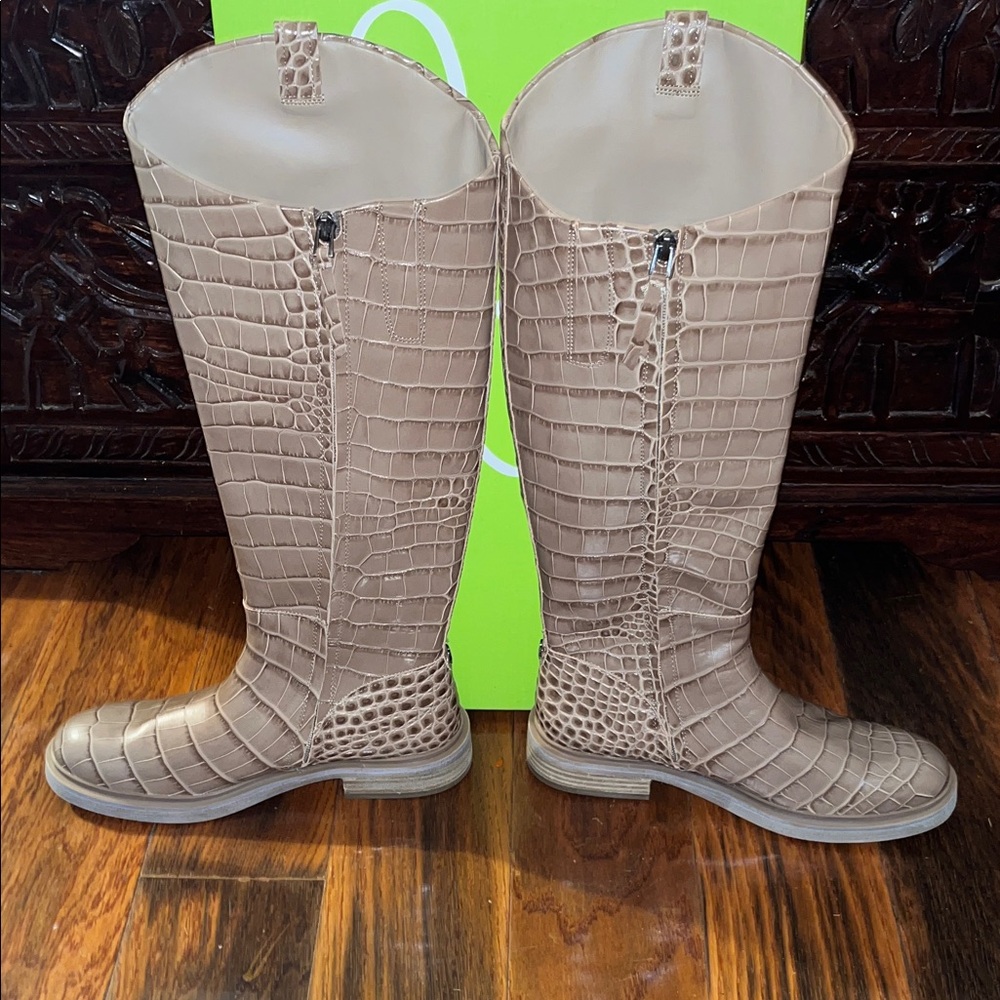 Sam Edelman Beige Croc-Embossed Boots